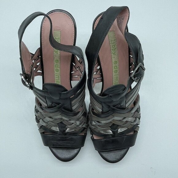 Libby Edelman Sabrina Sexy Crisscrossed Leather Open Toe High Heels Size 7 M - Picture 6 of 7